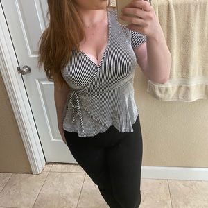 Black and white stripe blouse top